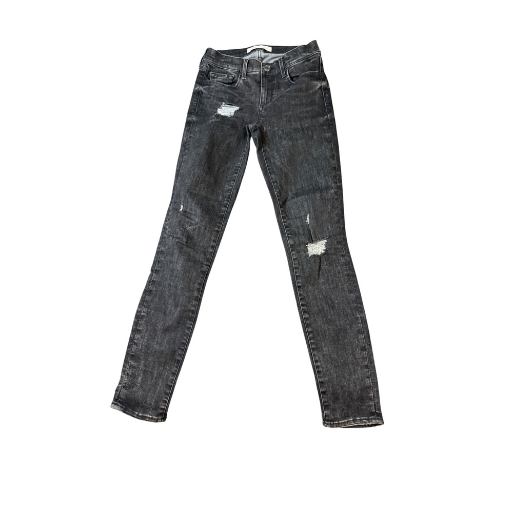 Gap 1969 Size 25 R True Skinny Black Jeans‎ Distressed Women 28" Inseam Low Rise